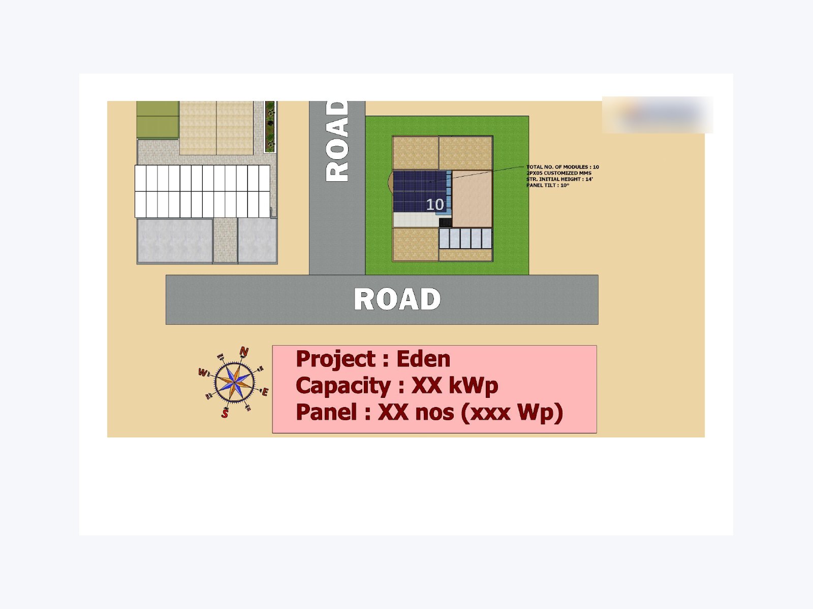 Residential rooftop solar layout drawing with module placement and structure notes