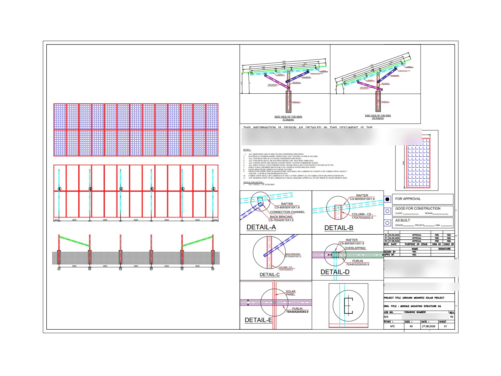 Module mounting structure general arrangement drawing with connection details