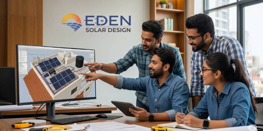 3D rendering of a custom solar panel installation design