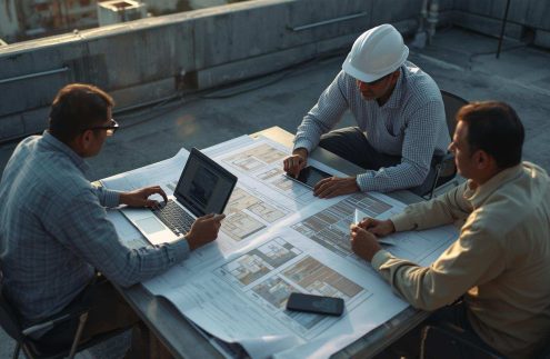 Indian solar designers reviewing residential rooftop solar design and shading analysis