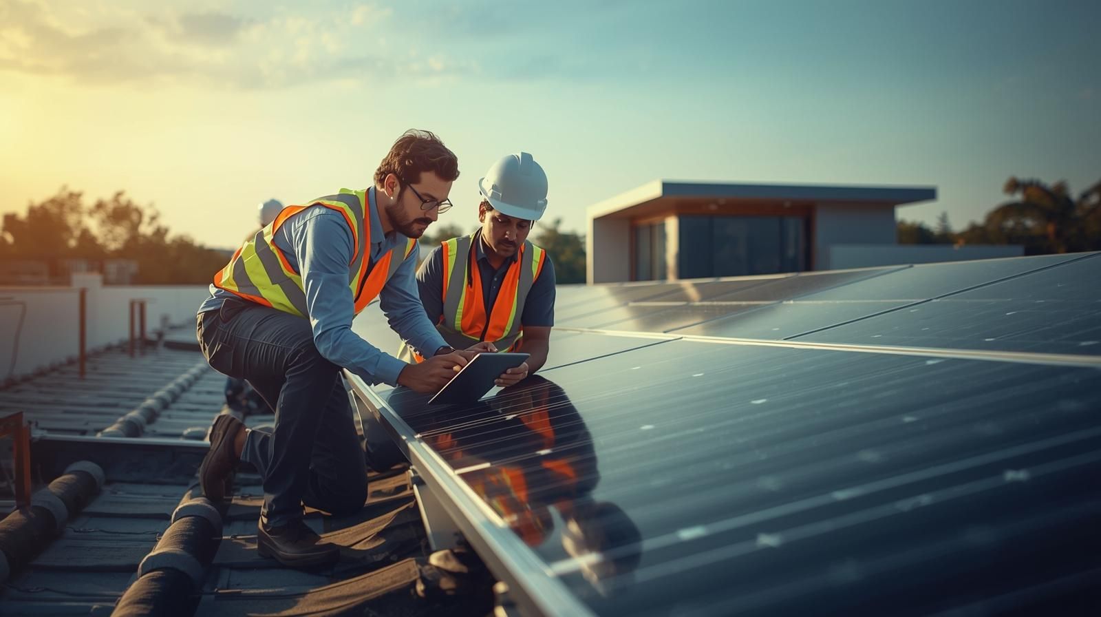 Commercial rooftop solar layout 3D model with shadows”