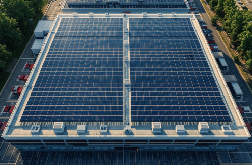 Pre-sales solar design India — aerial view of commercial rooftop solar installation