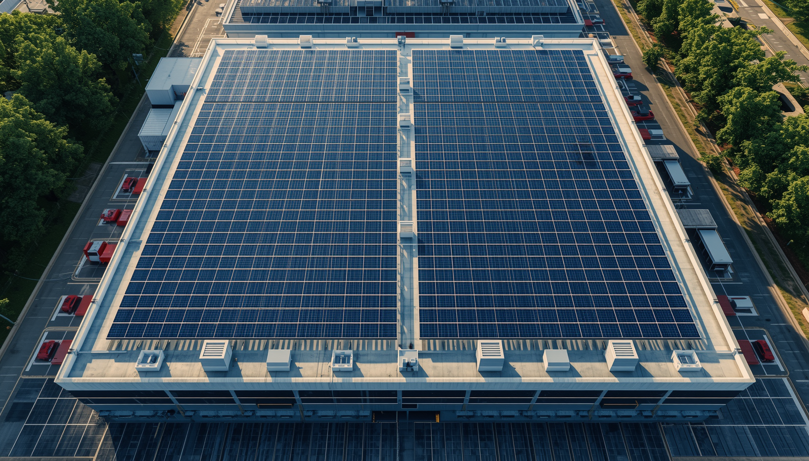 Pre-sales solar design India — aerial view of commercial rooftop solar installation