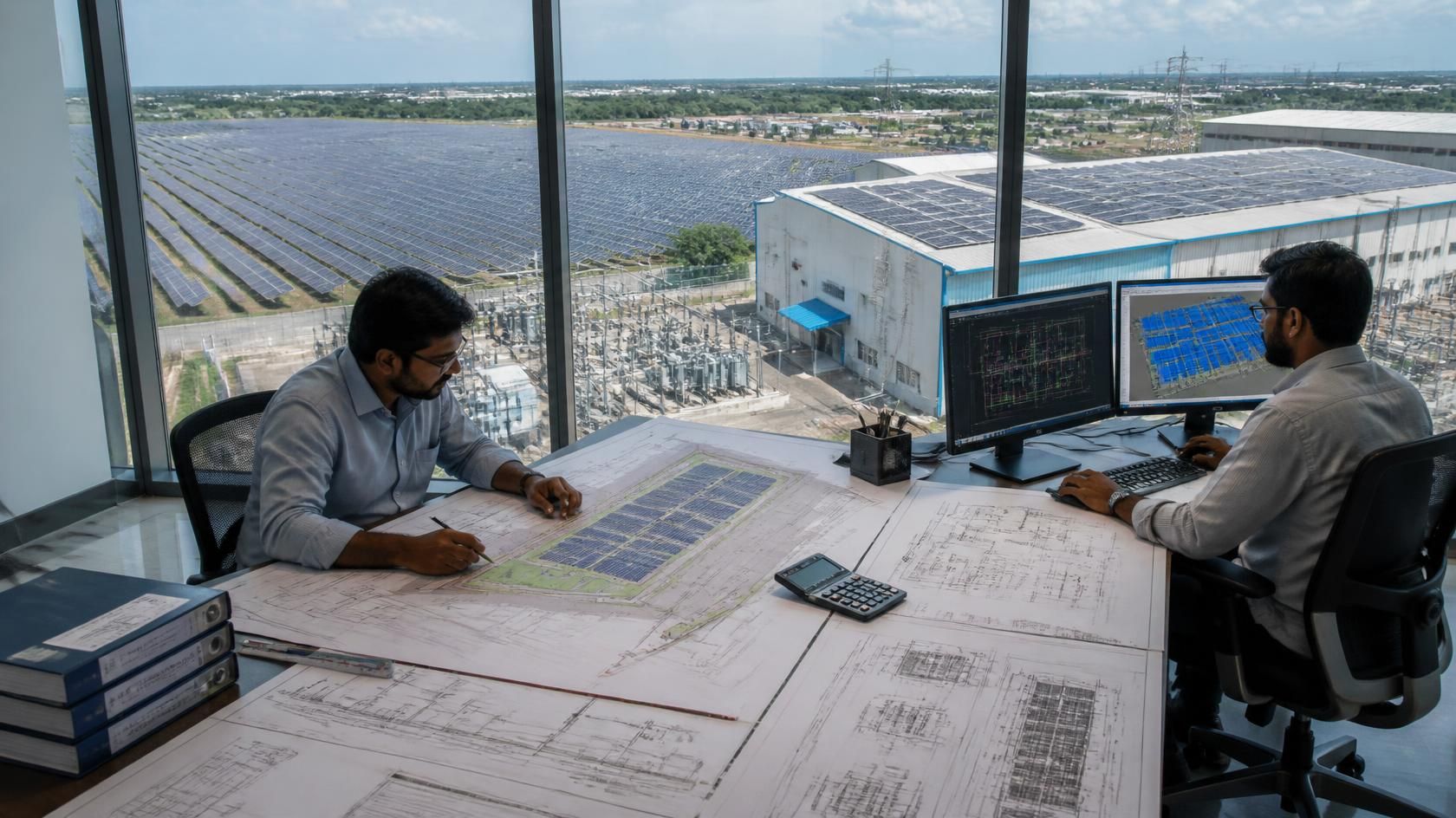Indian solar EPC engineers managing multiple solar project designs and engineering drawings as India’s solar market expands.