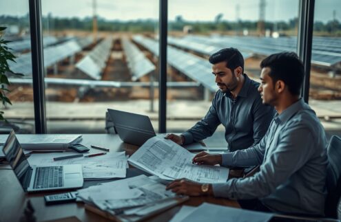 Indian solar EPC professionals reviewing solar PV module specifications, procurement documents and engineering drawings for ALMM List-II compliance.